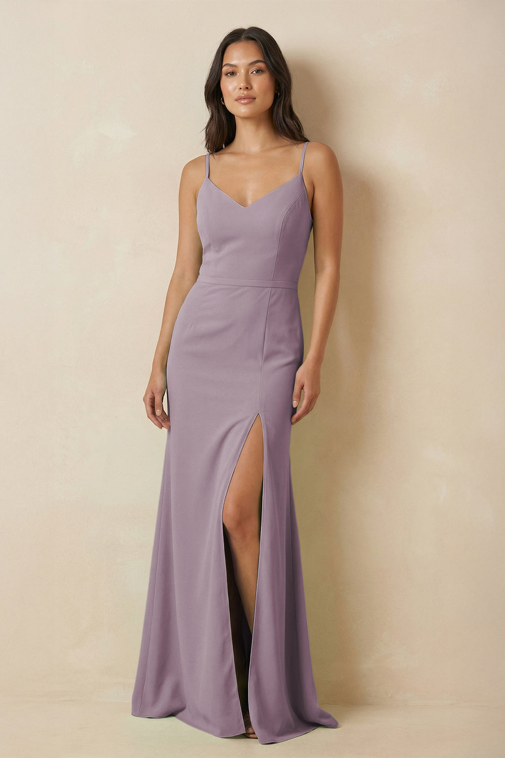 Sheath Cami Strap Chiffon Bridesmaid Dress with Slit in Dusk