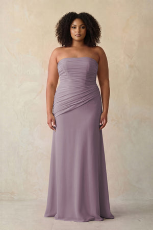Dusk Sheath Chiffon Strapless Pleated Bridesmaid Dress (3) [sizeplus] | KISSBRIDAL