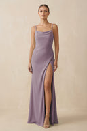 Dusk Sheath Spaghetti Straps Chiffon Long Bridesmaid Dress | KISSBRIDAL