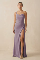 Dusk Sheath Spaghetti Straps Chiffon Long Bridesmaid Dress | KISSBRIDAL