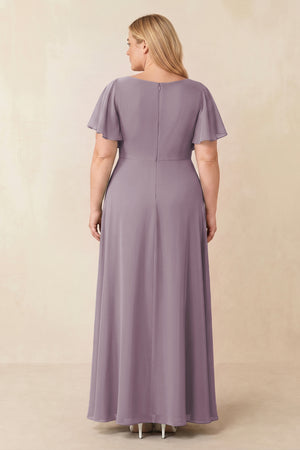Dusk Short Sleeves Bateau A-Line Chiffon Bridesmaid Dress (2) [sizeplus] | KISSBRIDAL