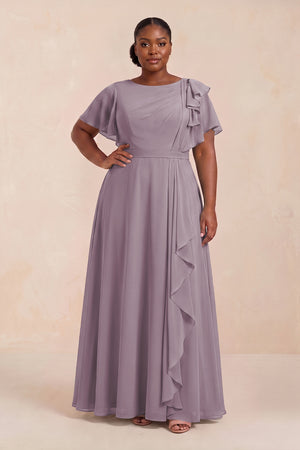 Dusk Short Sleeves Bateau A-Line Chiffon Bridesmaid Dress (3) [sizeplus] | KISSBRIDAL