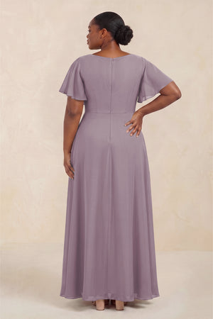 Dusk Short Sleeves Bateau A-Line Chiffon Bridesmaid Dress (4) [sizeplus] | KISSBRIDAL