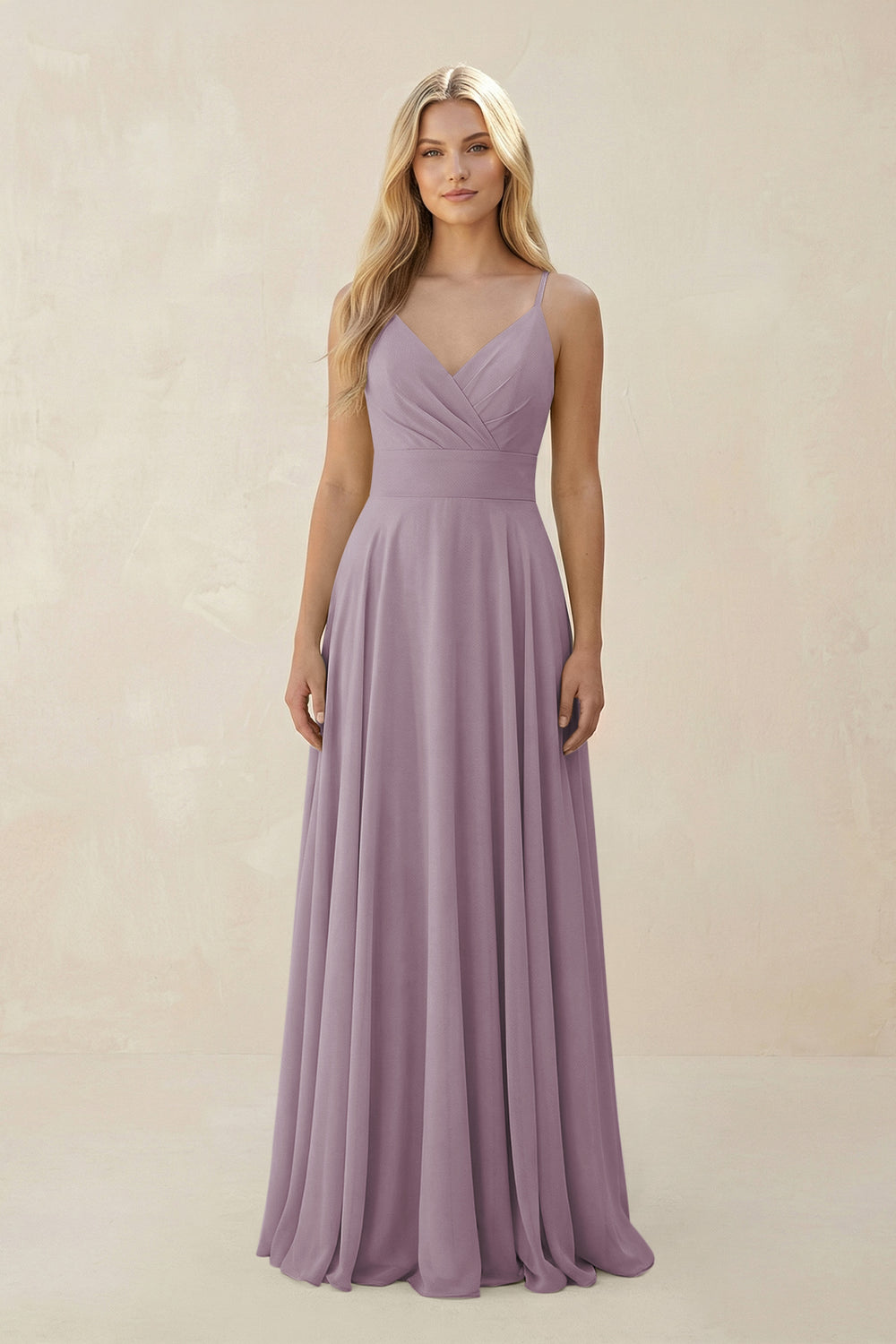 Spaghetti Strap A-Line Chiffon Bridesmaid Dress in Dusk