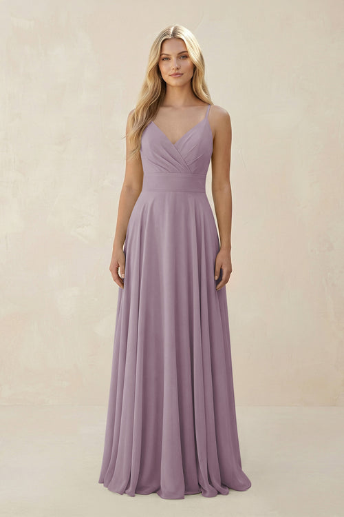 Dusk Spaghetti Strap A-Line Chiffon Bridesmaid Dress | KISSBRIDAL