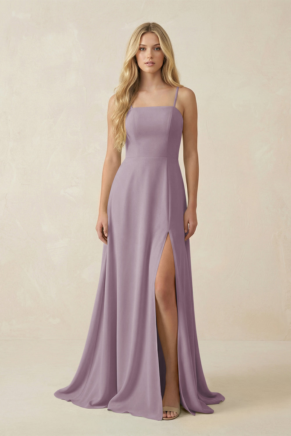 Spaghetti Strap Chiffon A-Line Bridesmaid Dress in Dusk