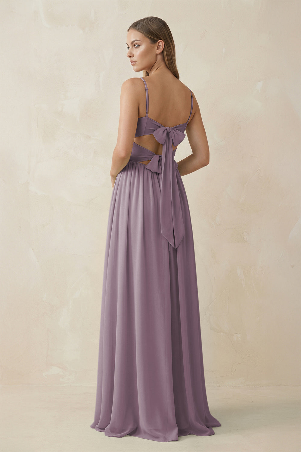 Spaghetti Strap Pleated A-Line Chiffon Bridesmaid Dress in Dusk