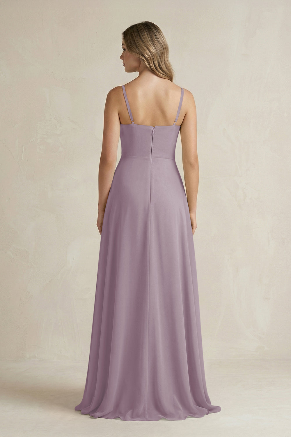 Spaghetti Strap Ruffled A-Line Chiffon Bridesmaid Dress in Dusk