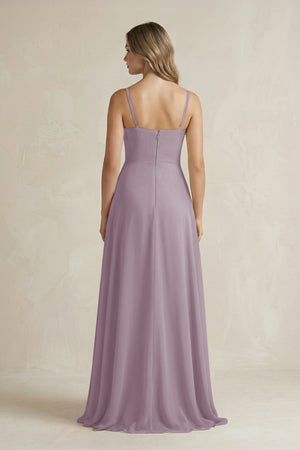 Dusk Spaghetti Strap Ruffled A-Line Chiffon Bridesmaid Dress (2) | KISSBRIDAL