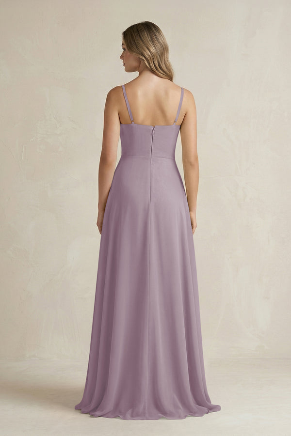 Dusk Spaghetti Strap Ruffled A-Line Chiffon Bridesmaid Dress (2) | KISSBRIDAL