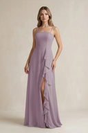 Dusk Spaghetti Strap Ruffled A-Line Chiffon Bridesmaid Dress | KISSBRIDAL