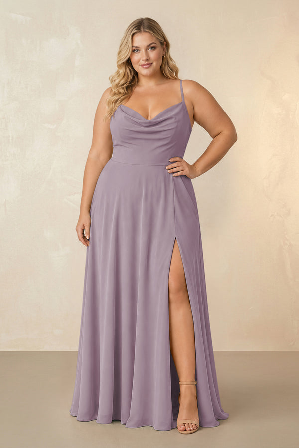 Dusk Spaghetti Straps Chiffon A-Line Bridesmaid Dress [sizeplus] | KISSBRIDAL