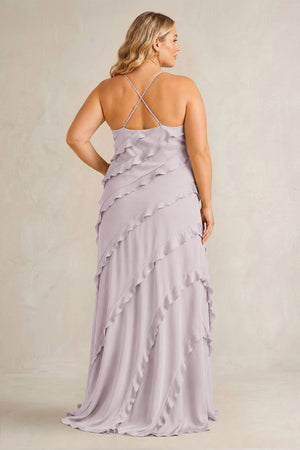 Dusk Spaghetti Straps Sheath Stain Ruffled Bridesmaid Dress (2) | KISSBRIDAL[sizeplus]
