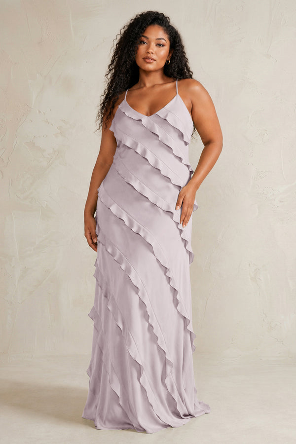 Dusk Spaghetti Straps Sheath Stain Ruffled Bridesmaid Dress (3) | KISSBRIDAL[sizeplus]