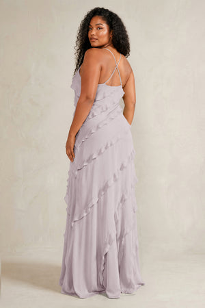 Dusk Spaghetti Straps Sheath Stain Ruffled Bridesmaid Dress (4) | KISSBRIDAL[sizeplus]