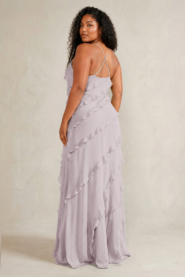 Dusk Spaghetti Straps Sheath Stain Ruffled Bridesmaid Dress (4) | KISSBRIDAL[sizeplus]