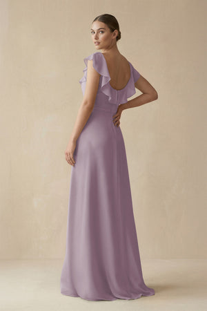 Dusk Square Neck A-Line Bridesmaid Dress with Ruffles (2) | KISSBRIDAL