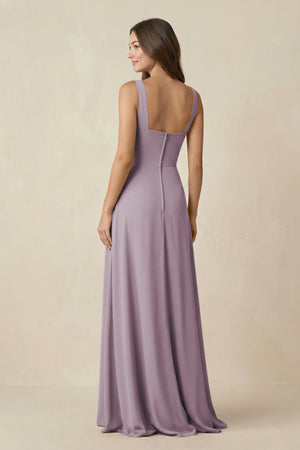 Dusk Square Neck A-Line Bridesmaid Dress With Slit (2) | KISSBRIDAL