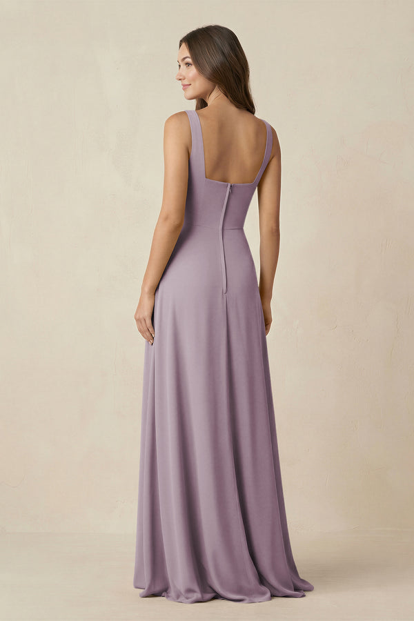 Dusk Square Neck A-Line Bridesmaid Dress With Slit (2) | KISSBRIDAL