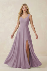 Dusk Sweetheart A-Line Chiffon Long Bridesmaid Dress | KISSBRIDAL