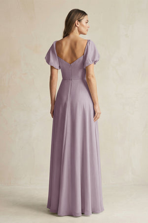 Dusk Sweetheart Puff Sleeve A-Line Chiffon Bridesmaid Dress (2) | KISSBRIDAL