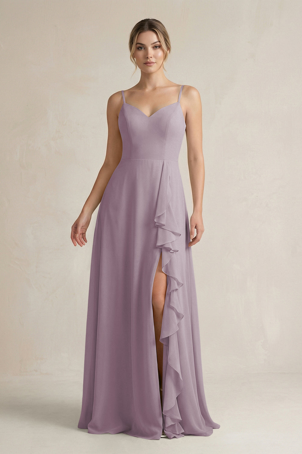 Sweetheart Ruffled A-Line Chiffon Bridesmaid Dress with Slit in Dusk
