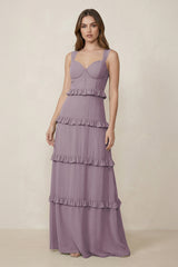 Dusk Sweetheart Tiered A-Line Chiffon Bridesmaid Dress | KISSBRIDAL