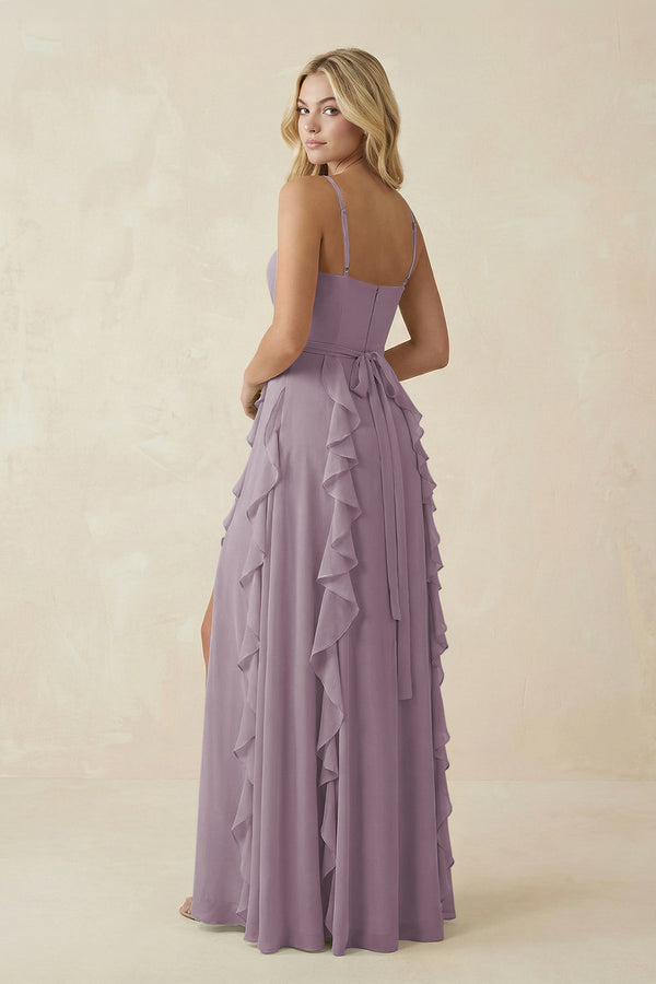 Dusk Tiered Ruffle A-Line Chiffon Bridesmaid Dress (2) | KISSBRIDAL