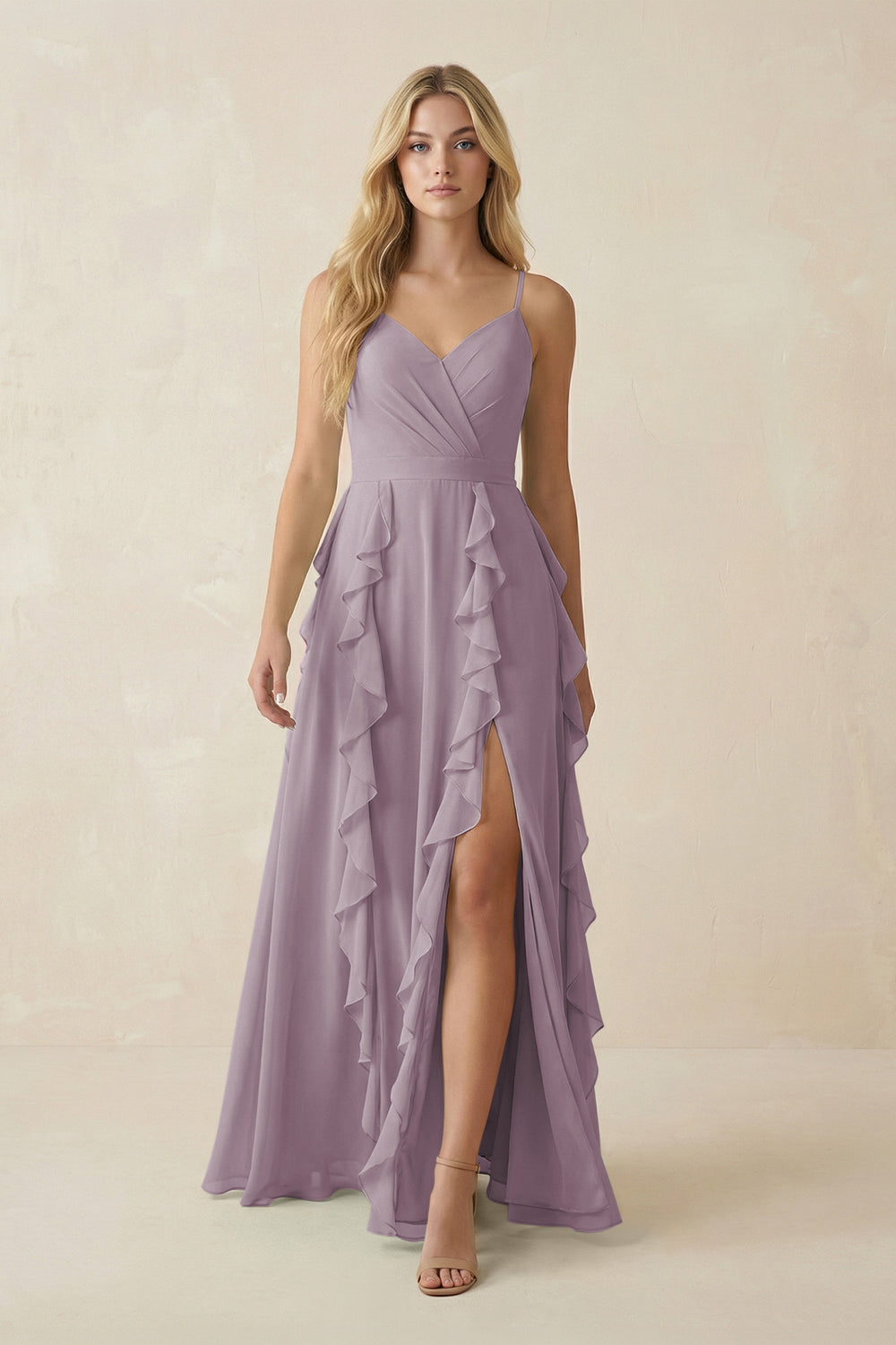 Tiered Ruffle A-Line Chiffon Bridesmaid Dress in Dusk