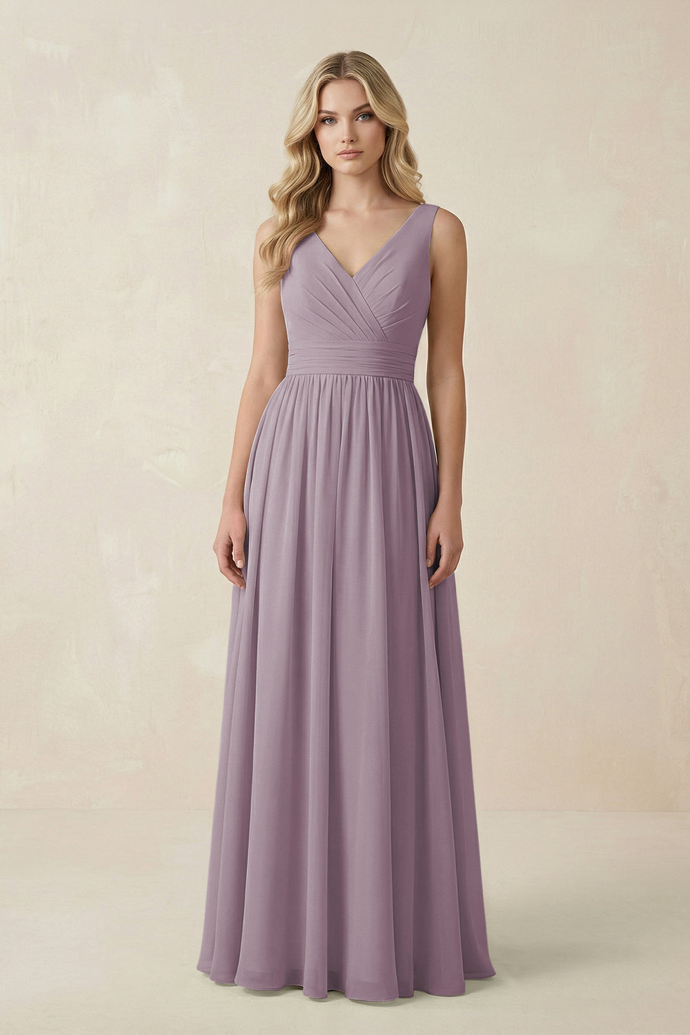 V-Neck A-Line Bridesmaid Dress with Back Bow in Dusk