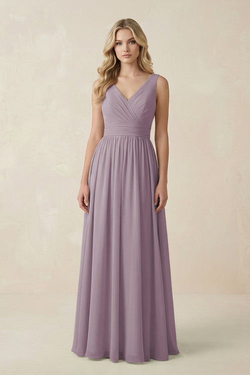 Dusk V-Neck A-Line Bridesmaid Dress with Back Bow | KISSBRIDAL
