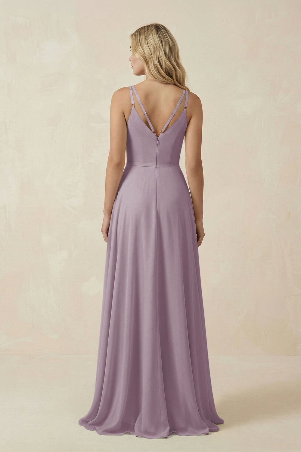 V-Neck A-Line Chiffon Bridesmaid Dress with Crisscross Back in Dusk