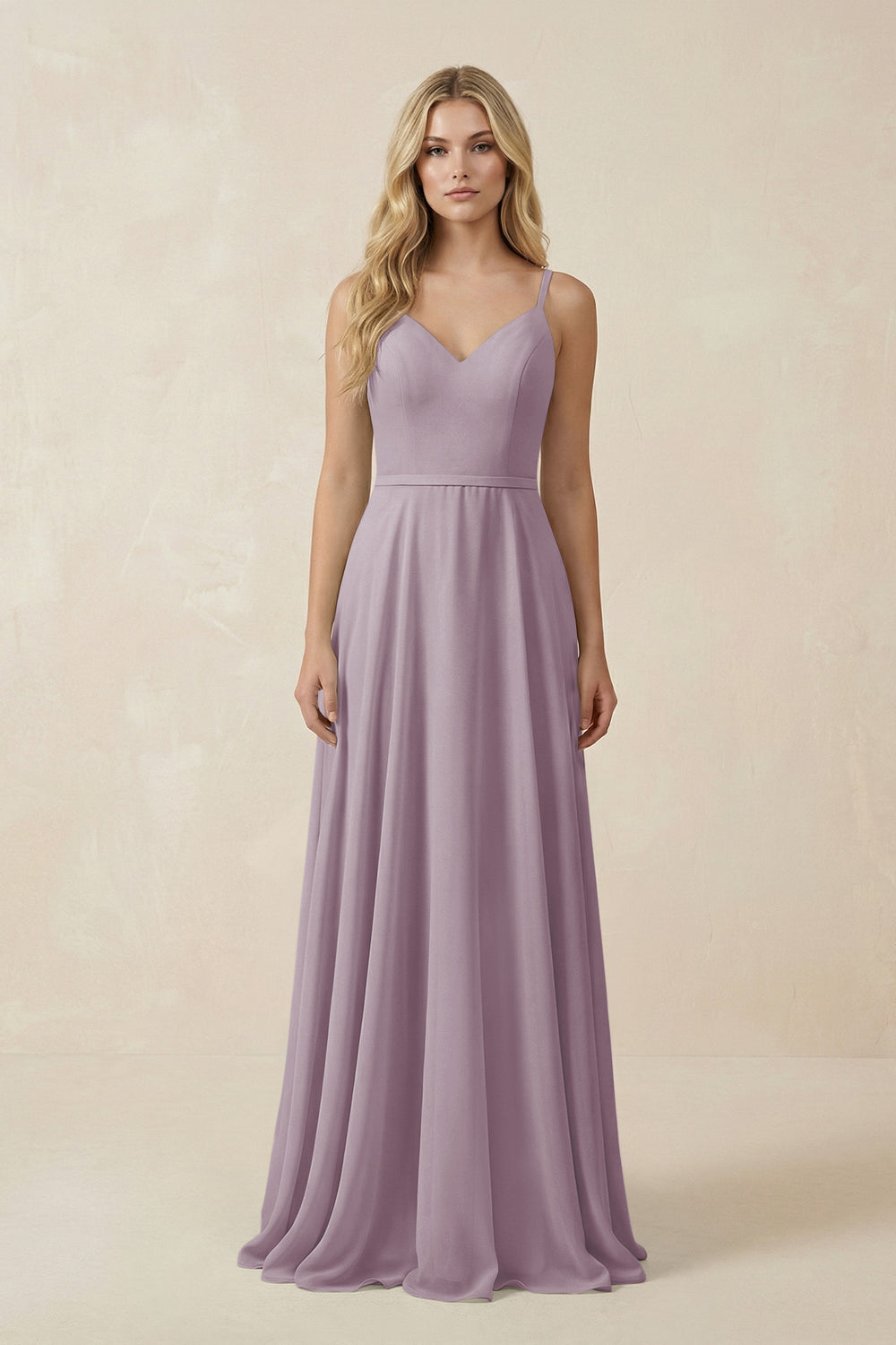V-Neck A-Line Chiffon Bridesmaid Dress with Crisscross Back in Dusk