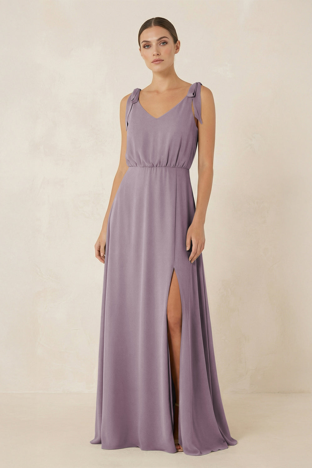 V-Neck A-Line Chiffon Bridesmaid Dress in Dusk