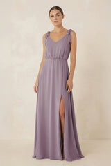 Dusk V-Neck A-Line Chiffon Bridesmaid Dress | KISSBRIDAL