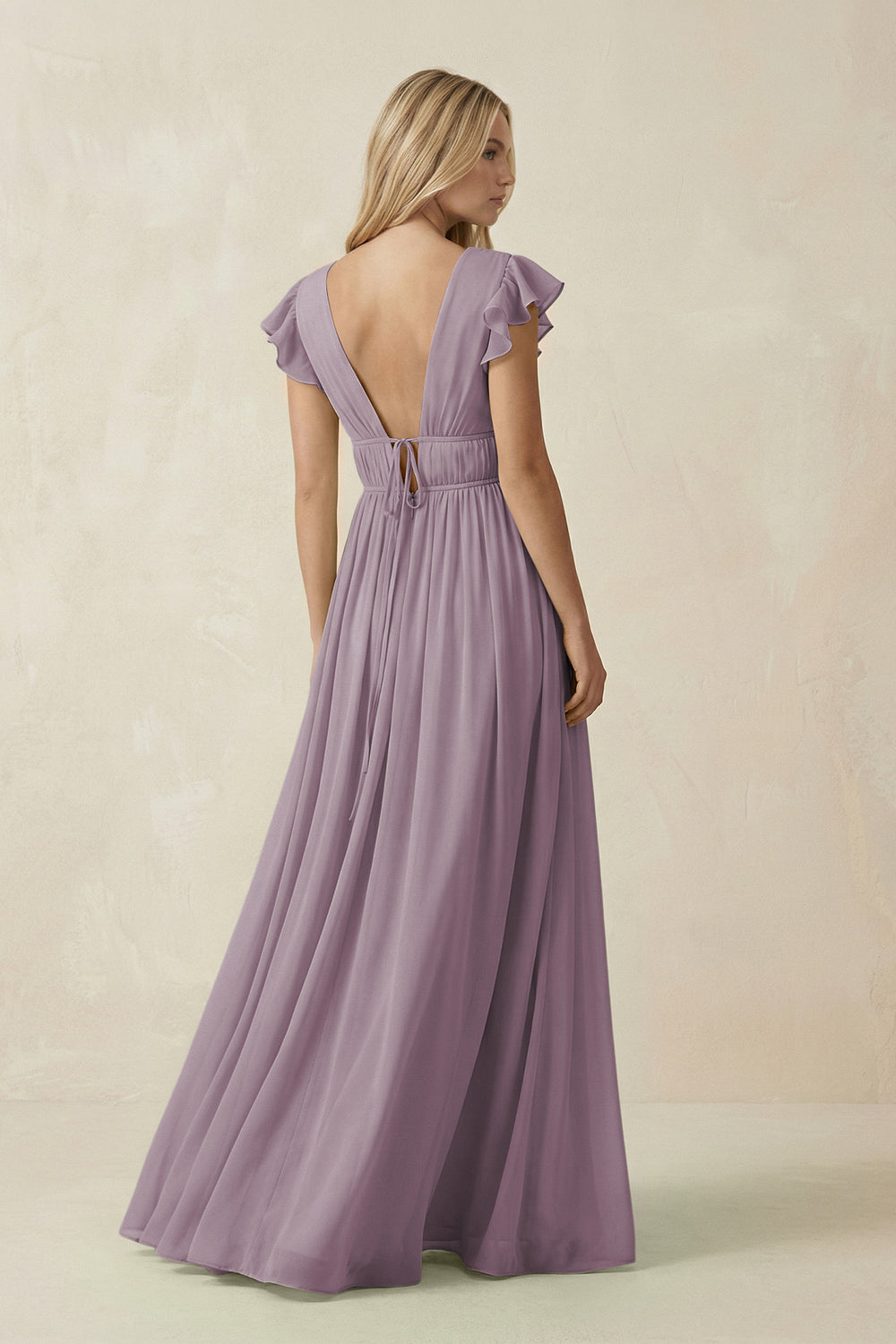 V-Neck A-Line Chiffon Cap Sleeves Bridesmaid Dress in Dusk