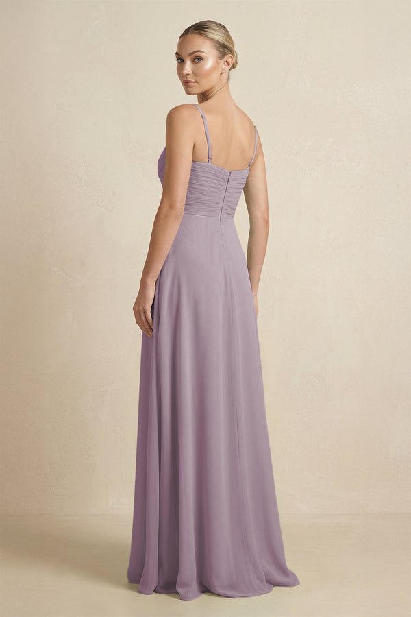 Dusk V-Neck A-Line Chiffon Pleated Bridesmaid Dress (2) | KISSBRIDAL