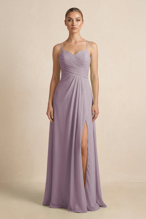 Dusk V-Neck A-Line Chiffon Pleated Bridesmaid Dress | KISSBRIDAL