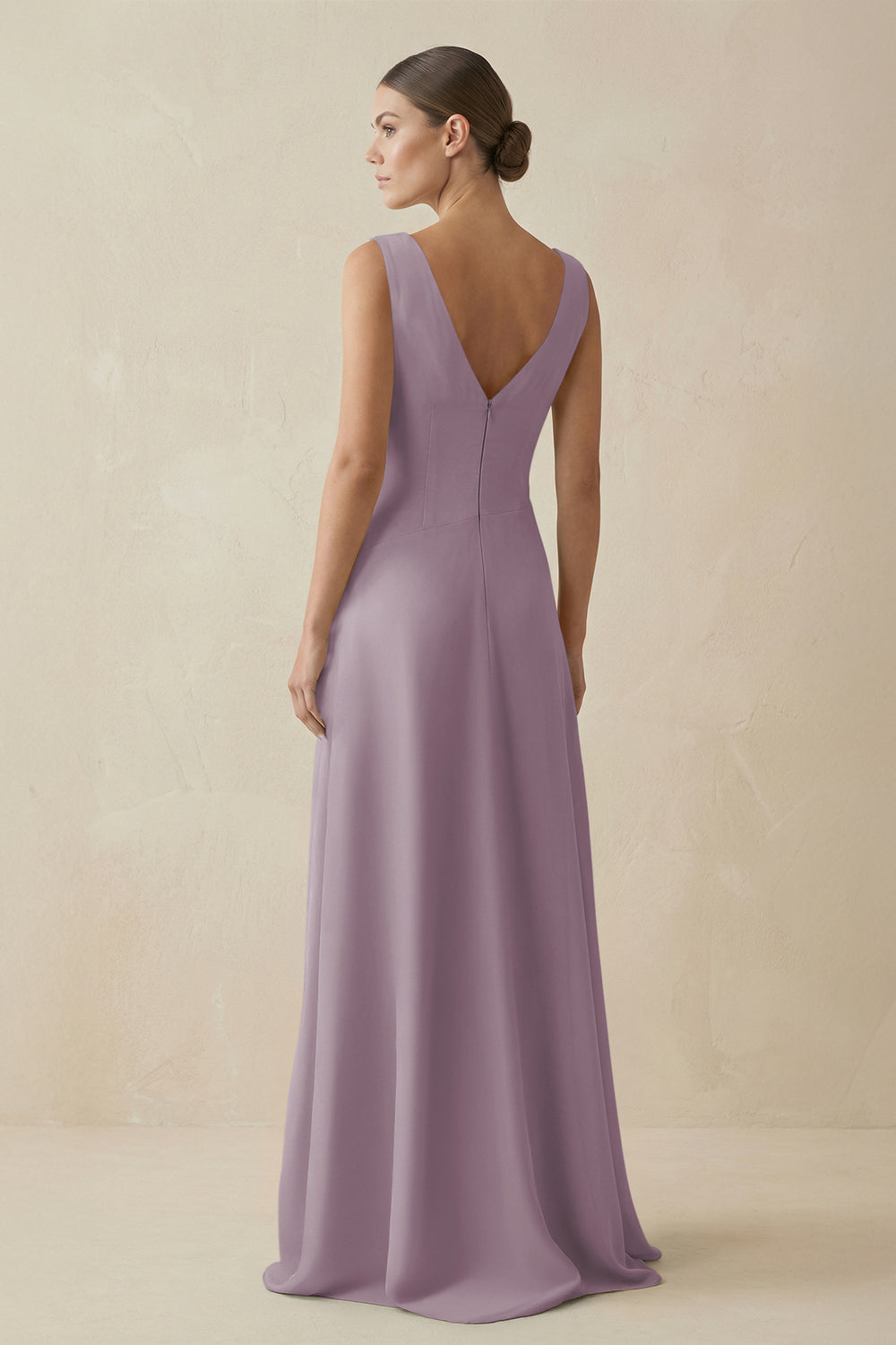 V-Neck A-Line Chiffon Ruffled Bridesmaid Dress in Dusk