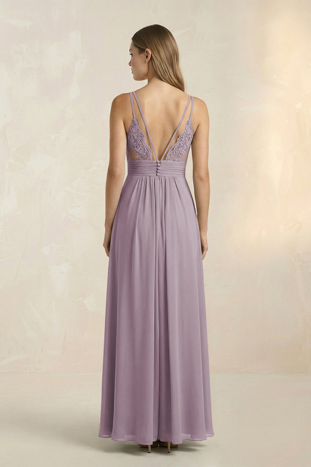 V-Neck A-Line Pleated Chiffon Bridesmaid Dress in Dusk