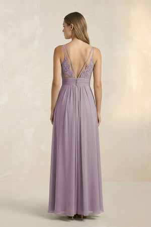 Dusk V-Neck A-Line Pleated Chiffon Bridesmaid Dress (2) | KISSBRIDAL