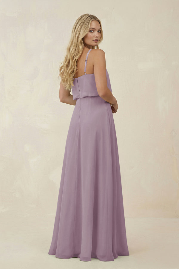 Dusk V-Neck Blouson A-Line Chiffon Bridesmaid Dress (2) | KISSBRIDAL