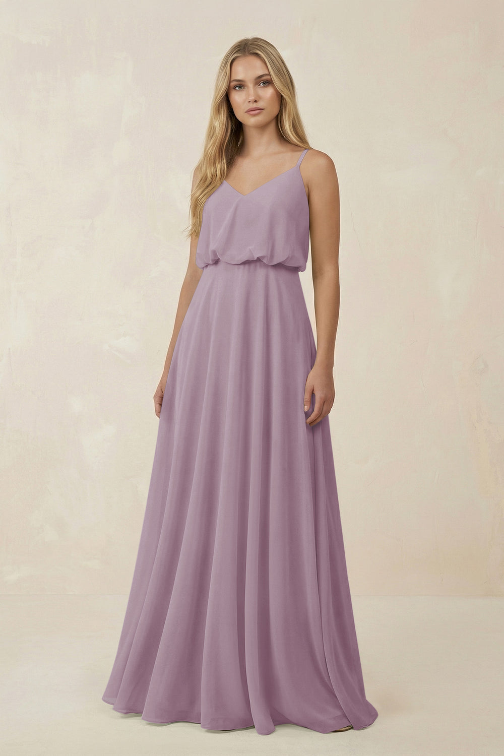 V-Neck Blouson A-Line Chiffon Bridesmaid Dress in Dusk