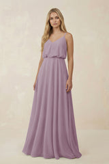 Dusk V-Neck Blouson A-Line Chiffon Bridesmaid Dress | KISSBRIDAL