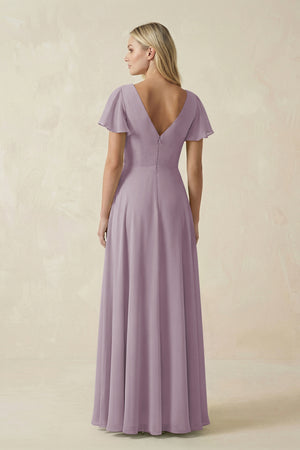 Dusk V-Neck Flutter Sleeve A-Line Chiffon Bridesmaid Dress (2) | KISSBRIDAL