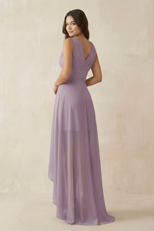 Dusk V-Neck High-Low Chiffon Bridesmaid Dress (2) | KISSBRIDAL