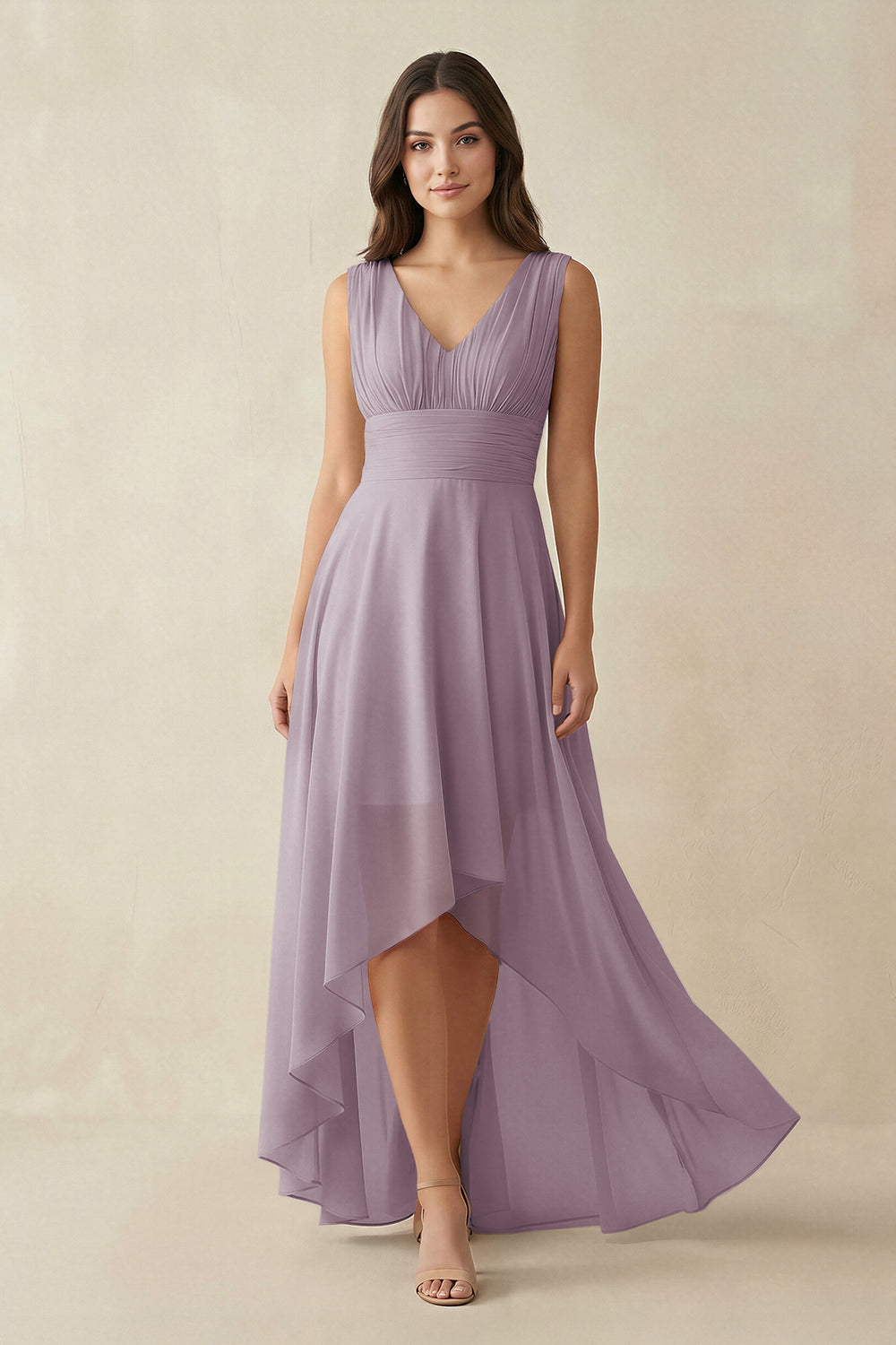 V-Neck High-Low Chiffon Bridesmaid Dress in Dusk
