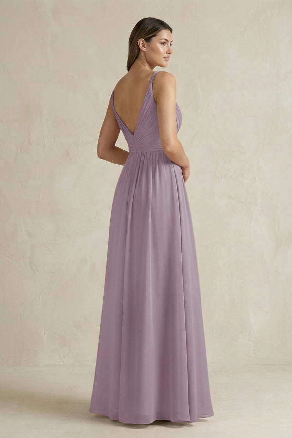 Dusk V-Neck Pleated A-Line Chiffon Bridesmaid Dress (2) | KISSBRIDAL