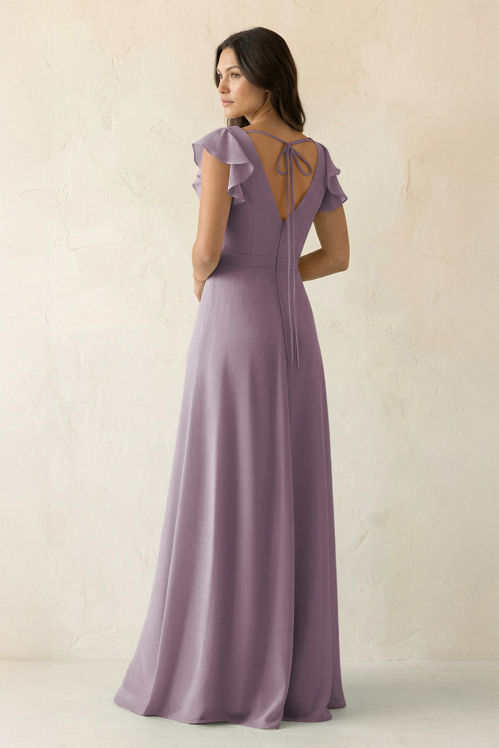 V-Neck Ruffled A-Line Chiffon Bridesmaid Dress in Dusk