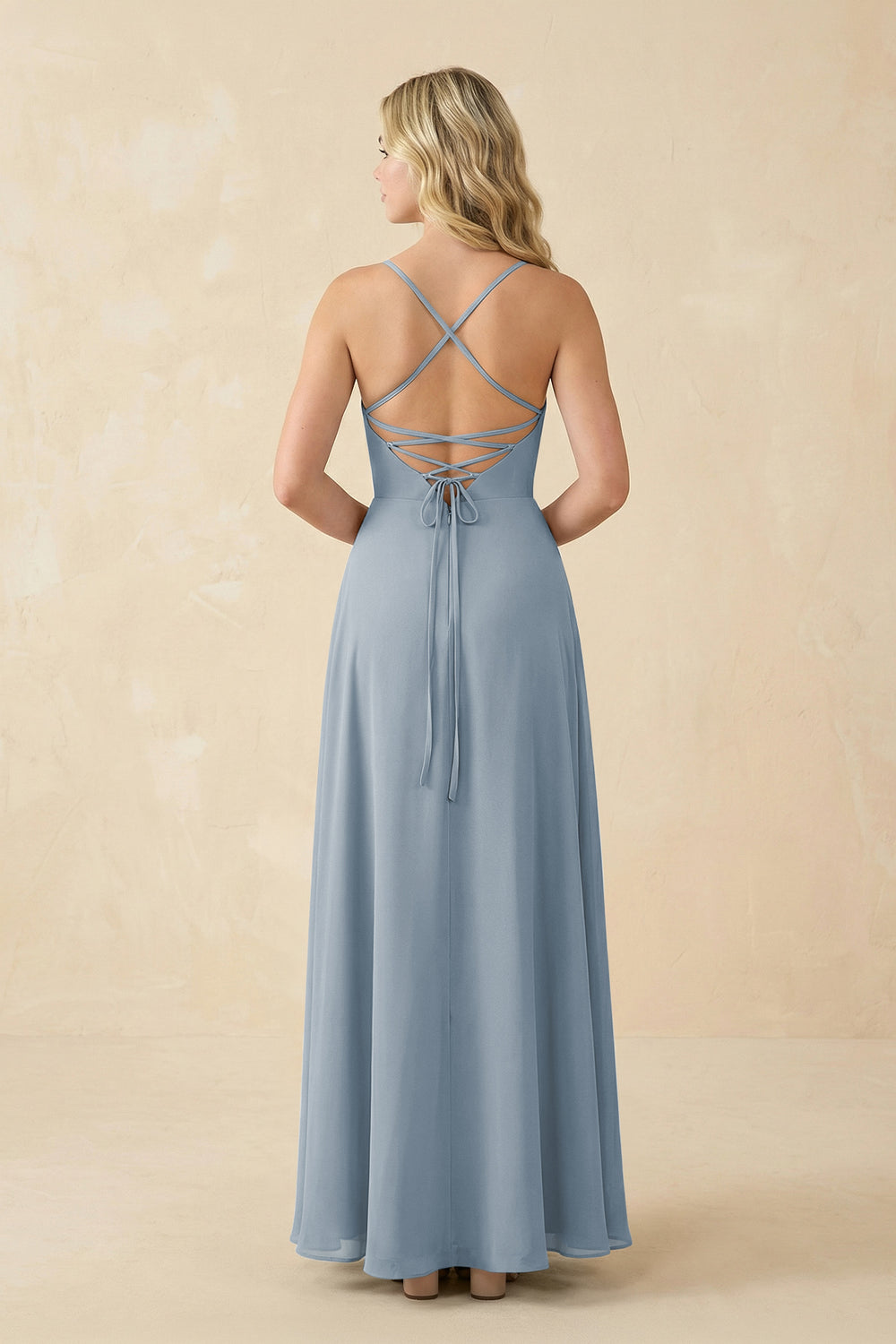 A-Line Chiffon Spaghetti Strap Bridesmaid Dress in Dusty Blue